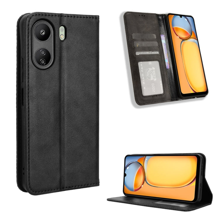 For Xiaomi Redmi 13C 4G / Poco C65 4G Magnetic Buckle Retro Texture Leather Phone Case(Black) - 13C Cases by PMC Jewellery | Online Shopping South Africa | PMC Jewellery | Buy Now Pay Later Mobicred