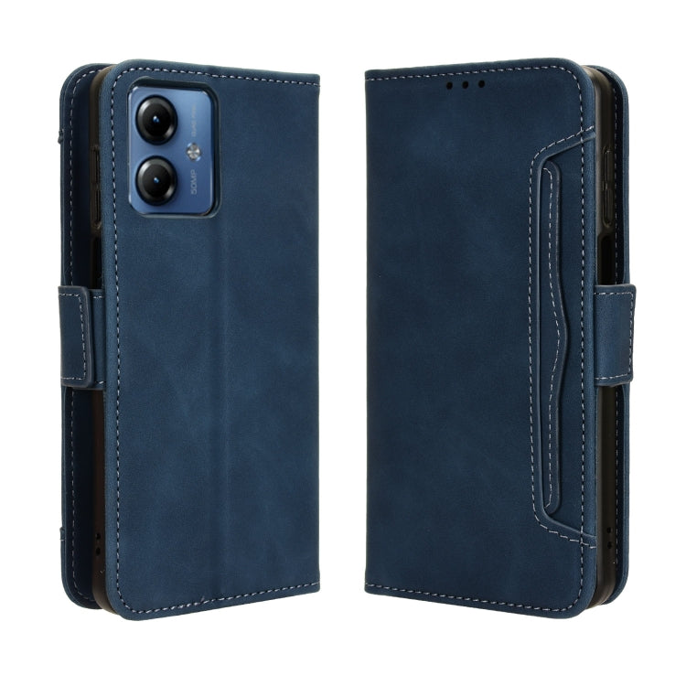 For Motorola Moto G14 4G Skin Feel Calf Texture Card Slots Leather Phone Case(Blue) - Motorola Cases by PMC Jewellery | Online Shopping South Africa | PMC Jewellery | Buy Now Pay Later Mobicred