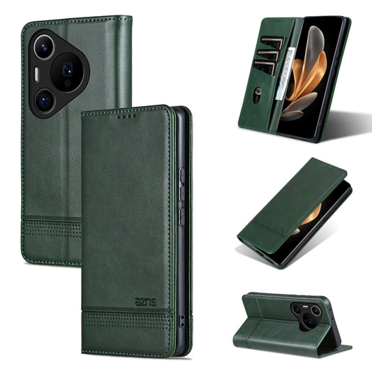 For Huawei Pura 70 Pro / 70 Pro+ Fine Hole AZNS Magnetic Calf Texture Flip Leather Phone Case(Dark Green) - Huawei Cases by AZNS | Online Shopping South Africa | PMC Jewellery | Buy Now Pay Later Mobicred