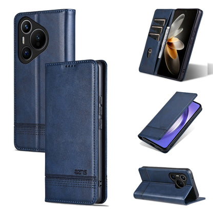 For Huawei Pura 70 Fine Hole AZNS Magnetic Calf Texture Flip Leather Phone Case(Dark Blue) - Huawei Cases by AZNS | Online Shopping South Africa | PMC Jewellery | Buy Now Pay Later Mobicred