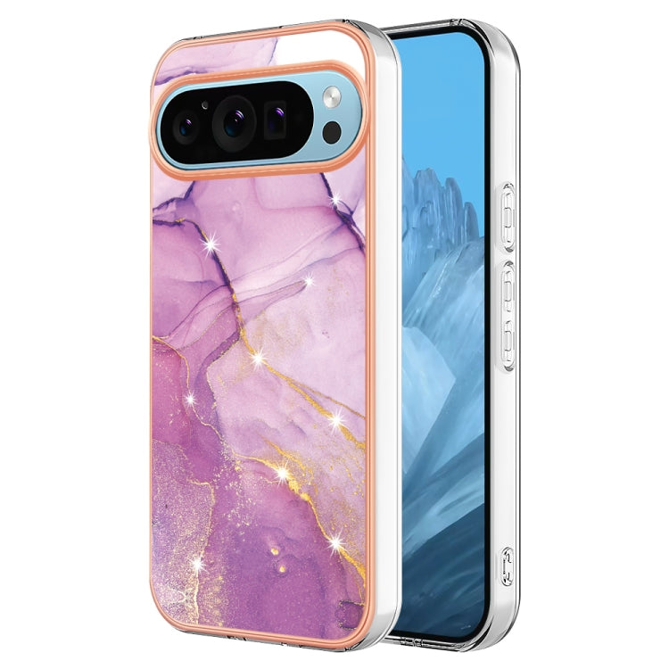 For Google Pixel 9 / 9 Pro Electroplating Marble Dual-side IMD Phone Case(Purple 001) - Google Cases by PMC Jewellery | Online Shopping South Africa | PMC Jewellery | Buy Now Pay Later Mobicred