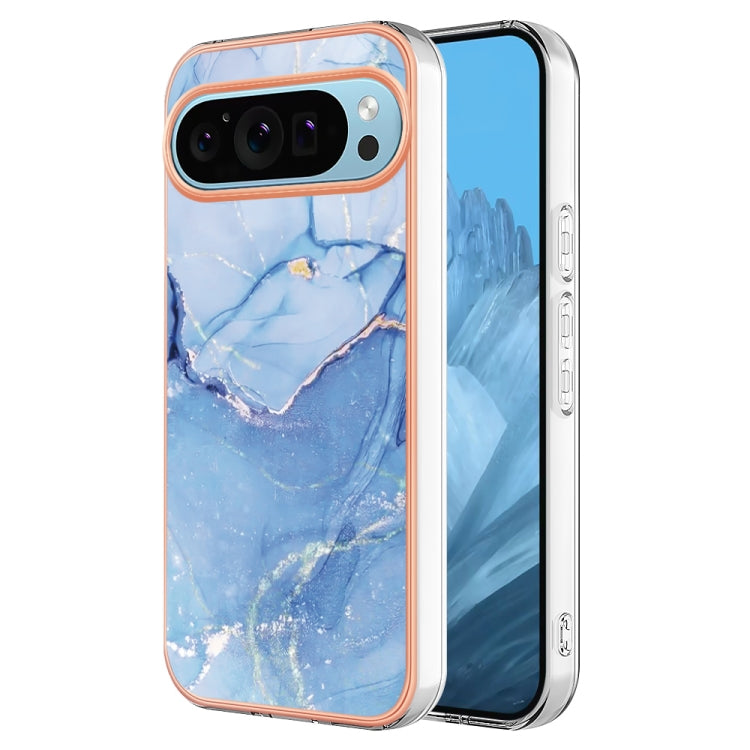 For Google Pixel 9 / 9 Pro Electroplating Marble Dual-side IMD Phone Case(Blue 018) - Google Cases by PMC Jewellery | Online Shopping South Africa | PMC Jewellery | Buy Now Pay Later Mobicred