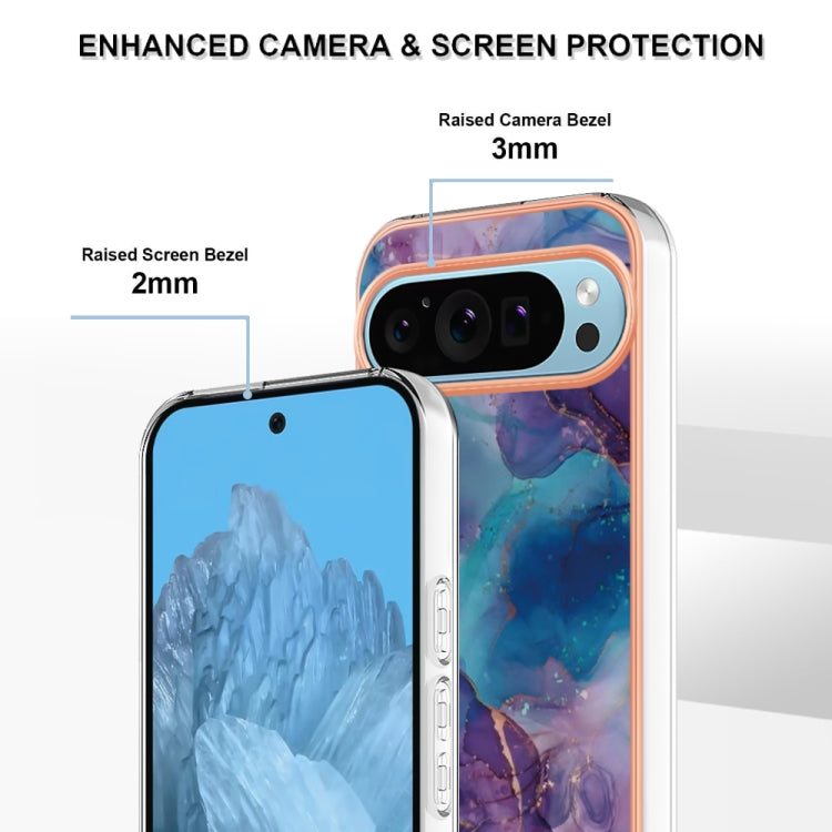 For Google Pixel 9 Pro XL Electroplating Marble Dual-side IMD Phone Case(Purple 016) - Google Cases by PMC TechLife | Online Shopping South Africa | PMC TechLife | Buy Now Pay Later Mobicred
