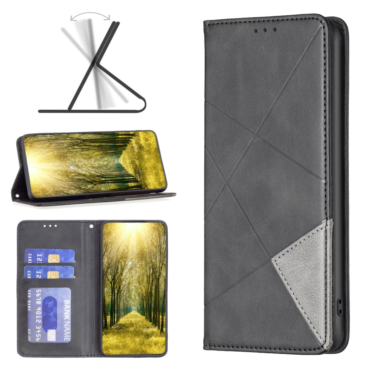 For Xiaomi Redmi 12 4G Rhombus Texture Magnetic Leather Phone Case(Black) - Xiaomi Cases by PMC TechLife | Online Shopping South Africa | PMC TechLife | Buy Now Pay Later Mobicred