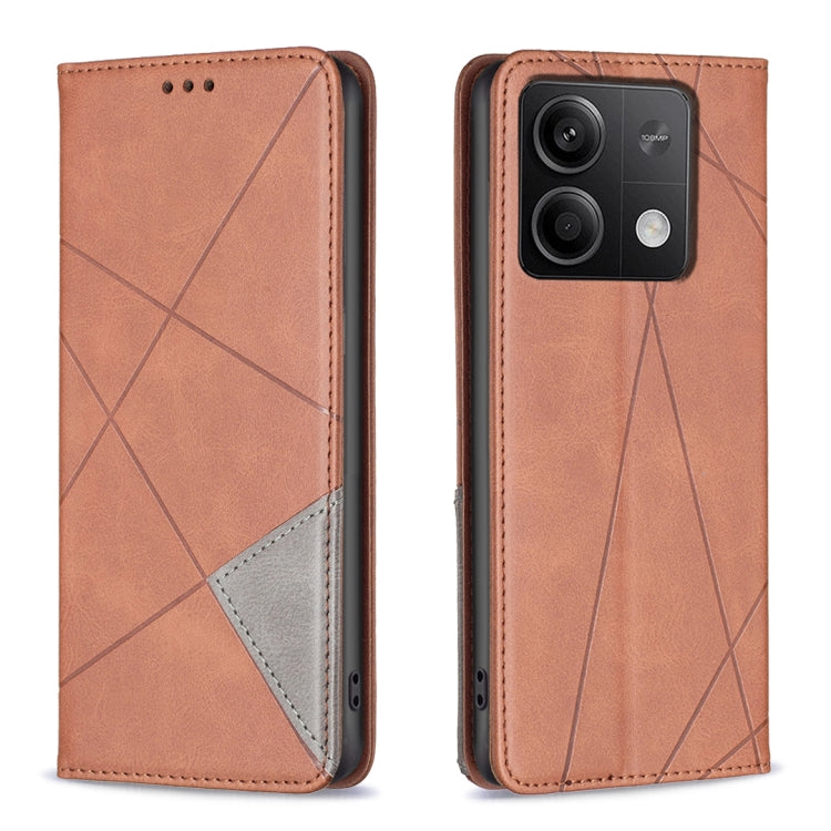 For Xiaomi Redmi Note 13 Rhombus Texture Magnetic Leather Phone Case(Brown) - Xiaomi Cases by PMC TechLife | Online Shopping South Africa | PMC TechLife | Buy Now Pay Later Mobicred