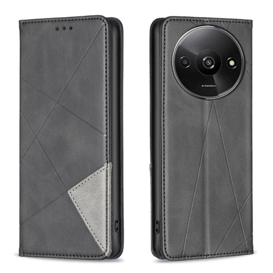 For Xiaomi Redmi A3 Rhombus Texture Magnetic Leather Phone Case(Black) - Xiaomi Cases by PMC Jewellery | Online Shopping South Africa | PMC Jewellery | Buy Now Pay Later Mobicred