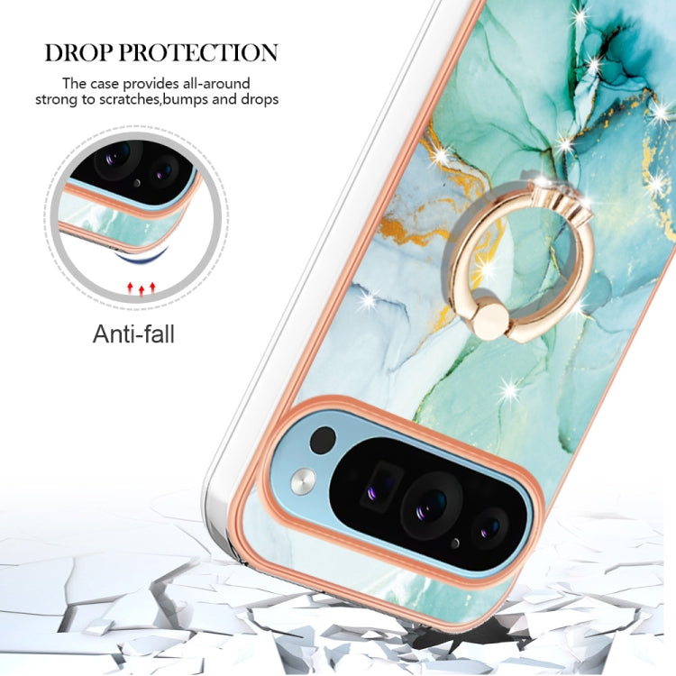 For Google Pixel 9 / 9 Pro Electroplating Marble IMD TPU Phone Case with Ring Holder(Green 003) - Google Cases by PMC Jewellery | Online Shopping South Africa | PMC Jewellery | Buy Now Pay Later Mobicred