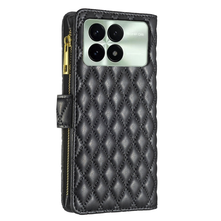 For Xiaomi Redmi K70 / K70 Pro Diamond Lattice Zipper Wallet Leather Flip Phone Case(Black) - K70 Pro Cases by PMC Jewellery | Online Shopping South Africa | PMC Jewellery | Buy Now Pay Later Mobicred