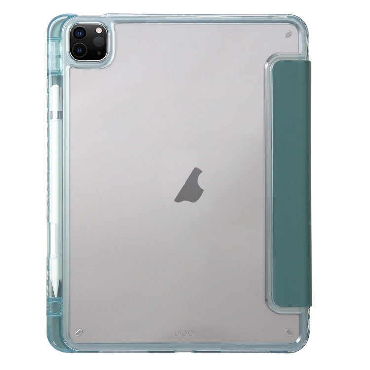 For iPad Pro 11 2024 Clear Acrylic 3-Fold Leather Tablet Case(Dark Green) - iPad Pro 11 2024 Cases by PMC TechLife | Online Shopping South Africa | PMC TechLife | Buy Now Pay Later Mobicred