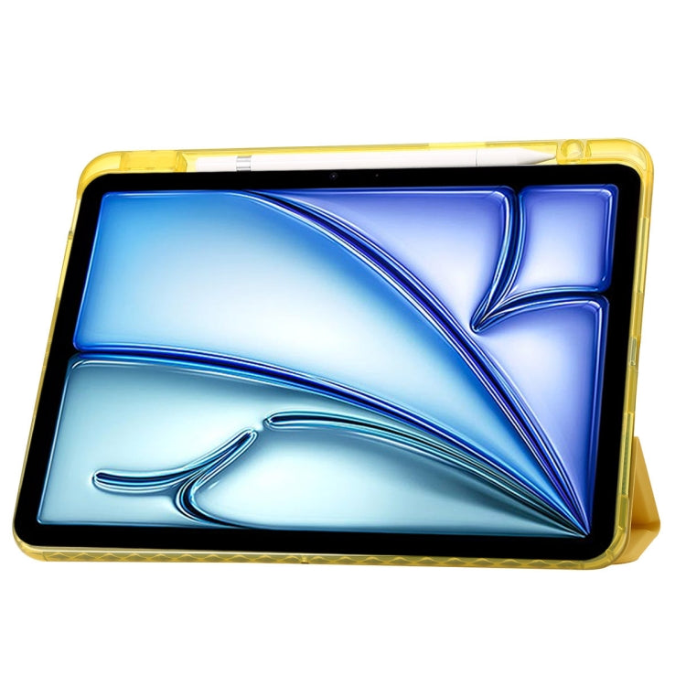 For iPad Pro 11 2024 Clear Acrylic 3-Fold Leather Tablet Case(Yellow) - iPad Pro 11 2024 Cases by PMC TechLife | Online Shopping South Africa | PMC TechLife | Buy Now Pay Later Mobicred