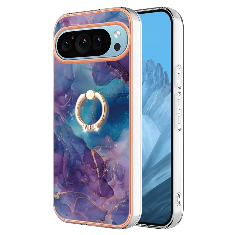 For Google Pixel 9 / 9 Pro Electroplating Marble Dual-side IMD Phone Case with Ring(Purple 016) - Google Cases by PMC Jewellery | Online Shopping South Africa | PMC Jewellery | Buy Now Pay Later Mobicred