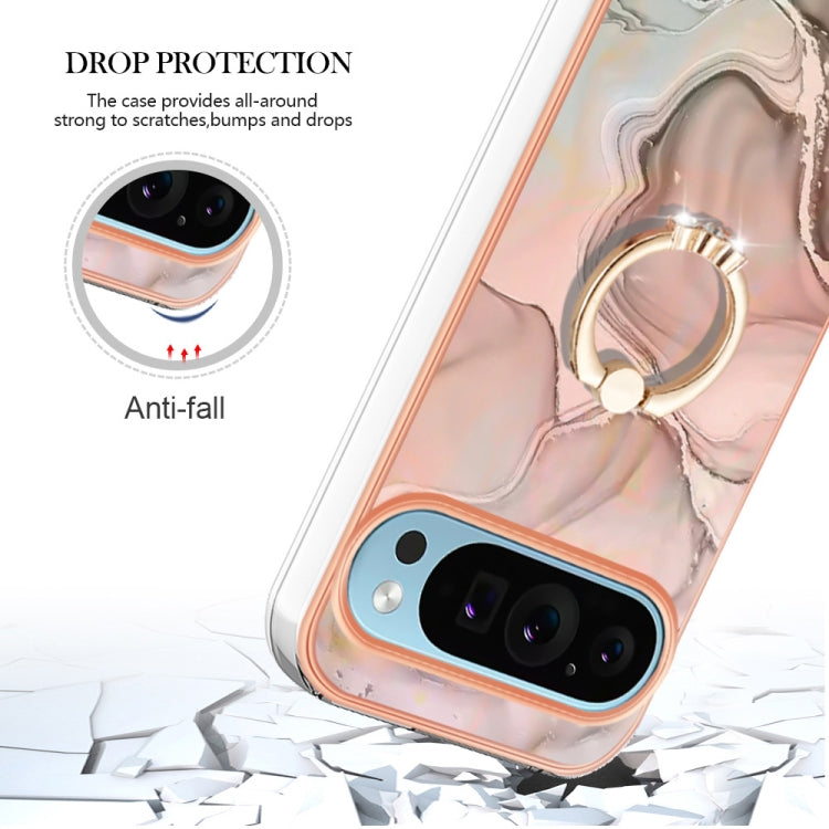 For Google Pixel 9 Pro XL Electroplating Marble Dual-side IMD Phone Case with Ring(Rose Gold 015) - Google Cases by PMC Jewellery | Online Shopping South Africa | PMC Jewellery | Buy Now Pay Later Mobicred