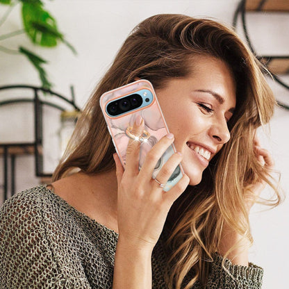 For Google Pixel 9 Pro XL Electroplating Marble Dual-side IMD Phone Case with Ring(Rose Gold 015) - Google Cases by PMC Jewellery | Online Shopping South Africa | PMC Jewellery | Buy Now Pay Later Mobicred