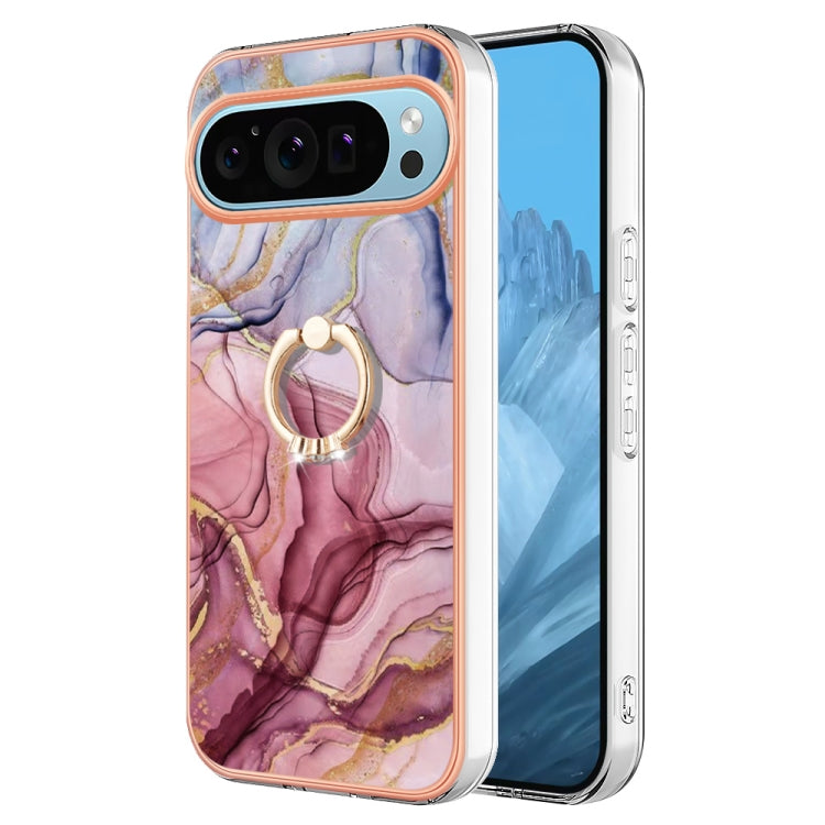 For Google Pixel 9 Pro XL Electroplating Marble Dual-side IMD Phone Case with Ring(Rose Red 014) - Google Cases by PMC Jewellery | Online Shopping South Africa | PMC Jewellery | Buy Now Pay Later Mobicred