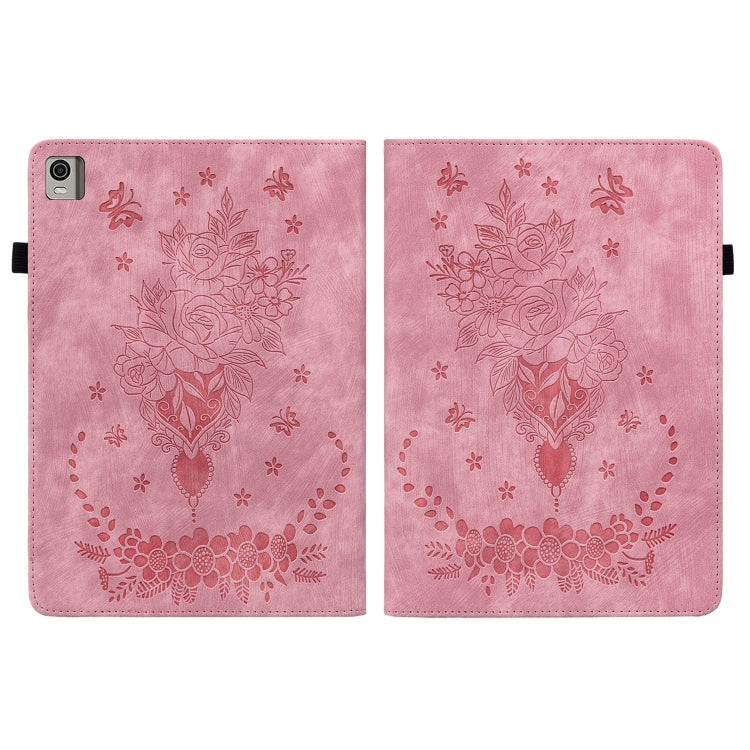 For Nokia T21 Butterfly Rose Embossed Leather Tablet Case(Pink) - Honor Cases by PMC TechLife | Online Shopping South Africa | PMC TechLife | Buy Now Pay Later Mobicred