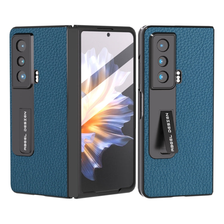 For Honor Magic Vs Integrated Genuine Leather Litchi Texture Phone Case with Holder(Blue) - Honor Cases by PMC TechLife | Online Shopping South Africa | PMC TechLife | Buy Now Pay Later Mobicred