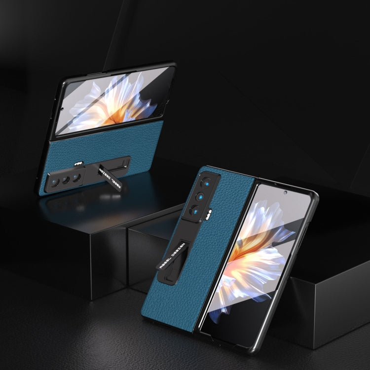 For Honor Magic Vs Integrated Genuine Leather Litchi Texture Phone Case with Holder(Blue) - Honor Cases by PMC TechLife | Online Shopping South Africa | PMC TechLife | Buy Now Pay Later Mobicred
