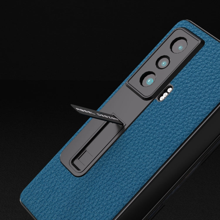 For Honor Magic Vs Integrated Genuine Leather Litchi Texture Phone Case with Holder(Blue) - Honor Cases by PMC TechLife | Online Shopping South Africa | PMC TechLife | Buy Now Pay Later Mobicred