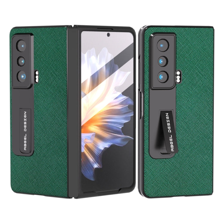 For Honor Magic Vs Integrated Cross Texture Genuine Leather Phone Case with Holder(Green) - Honor Cases by PMC TechLife | Online Shopping South Africa | PMC TechLife | Buy Now Pay Later Mobicred