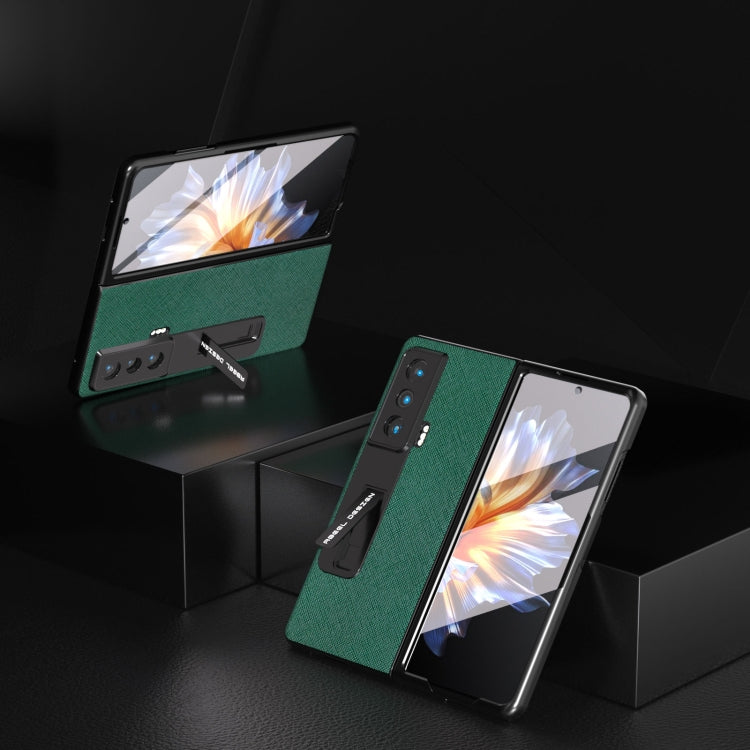 For Honor Magic Vs Integrated Cross Texture Genuine Leather Phone Case with Holder(Green) - Honor Cases by PMC TechLife | Online Shopping South Africa | PMC TechLife | Buy Now Pay Later Mobicred