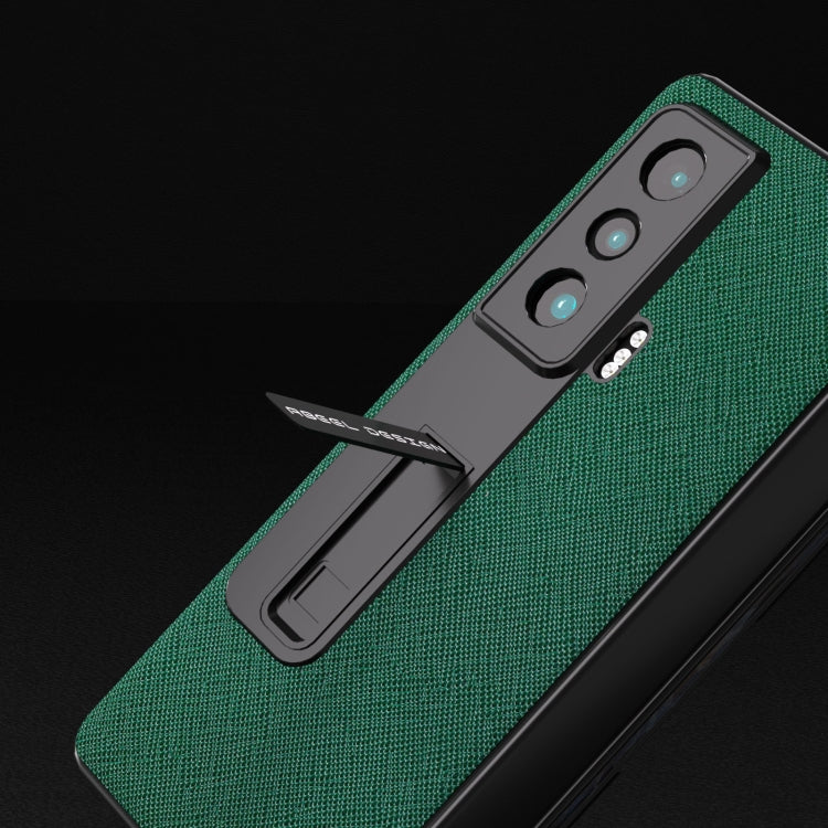 For Honor Magic Vs Integrated Cross Texture Genuine Leather Phone Case with Holder(Green) - Honor Cases by PMC TechLife | Online Shopping South Africa | PMC TechLife | Buy Now Pay Later Mobicred