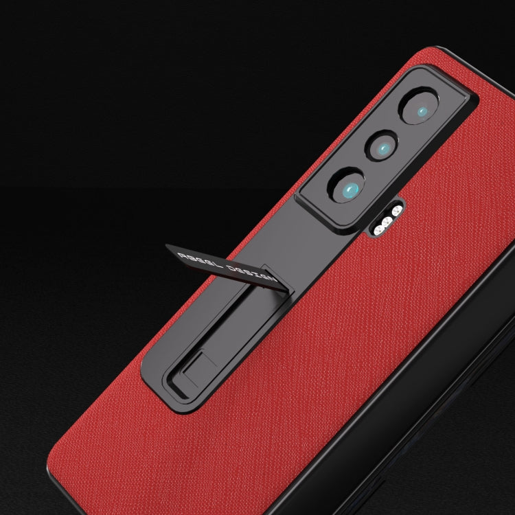 For Honor Magic Vs Integrated Cross Texture Genuine Leather Phone Case with Holder(Red) - Honor Cases by PMC TechLife | Online Shopping South Africa | PMC TechLife | Buy Now Pay Later Mobicred