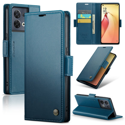 For OPPO Reno8 Pro 5G Global CaseMe 023 Butterfly Buckle Litchi Texture RFID Anti-theft Leather Phone Case(Blue) - OPPO Cases by CaseMe | Online Shopping South Africa | PMC Jewellery | Buy Now Pay Later Mobicred