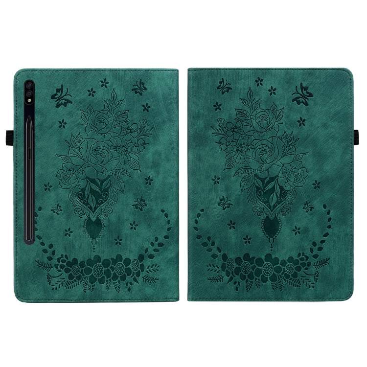 For Samsung Galaxy Tab S9 Butterfly Rose Embossed Leather Tablet Case(Green) - Galaxy Tab S9 Cases by PMC Jewellery | Online Shopping South Africa | PMC Jewellery | Buy Now Pay Later Mobicred