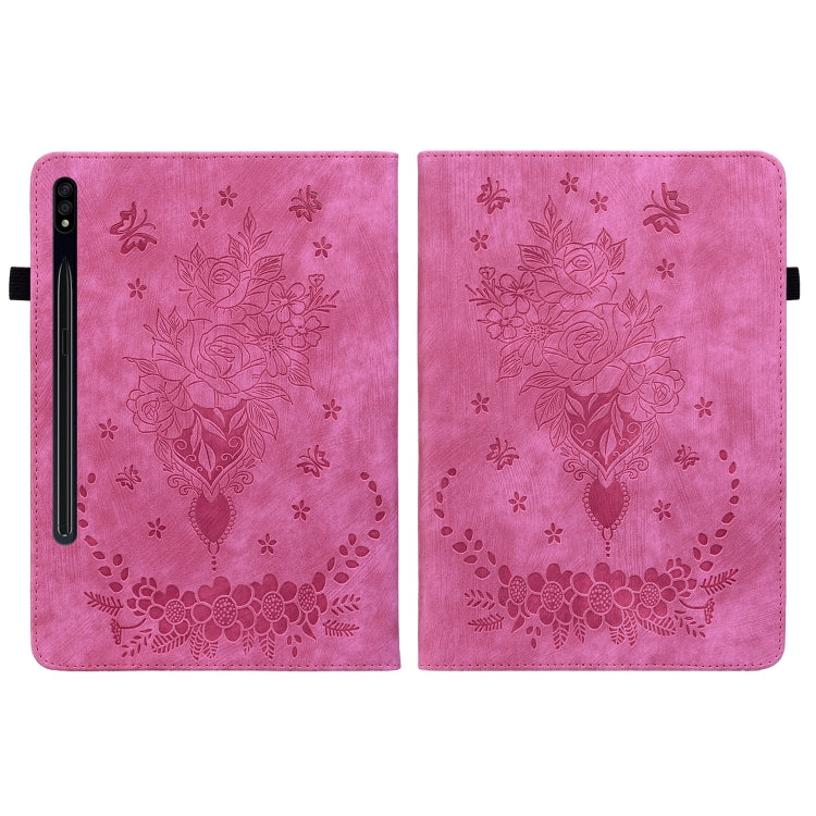 For Samsung Galaxy Tab S9+ Butterfly Rose Embossed Leather Tablet Case(Rose Red) - Galaxy Tab S9+ Cases by PMC Jewellery | Online Shopping South Africa | PMC Jewellery | Buy Now Pay Later Mobicred