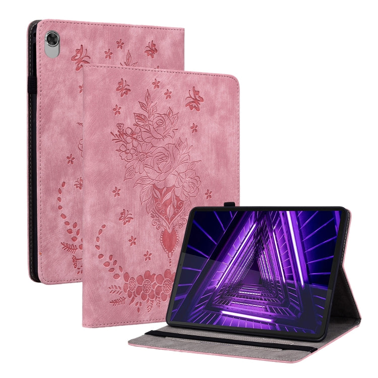 For Lenovo M10 Plus Butterfly Rose Embossed Leather Tablet Case(Pink) - Lenovo by PMC TechLife | Online Shopping South Africa | PMC TechLife | Buy Now Pay Later Mobicred