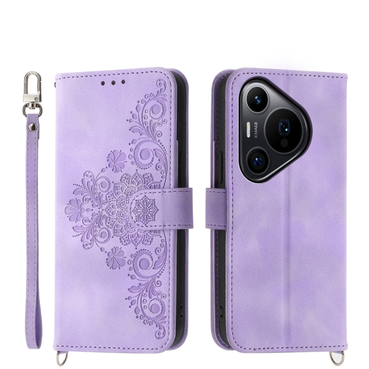 For Huawei Pura 70 Pro / Pura 70 Pro+ Skin-feel Flowers Embossed Wallet Leather Phone Case(Purple) - Huawei Cases by PMC Jewellery | Online Shopping South Africa | PMC Jewellery | Buy Now Pay Later Mobicred