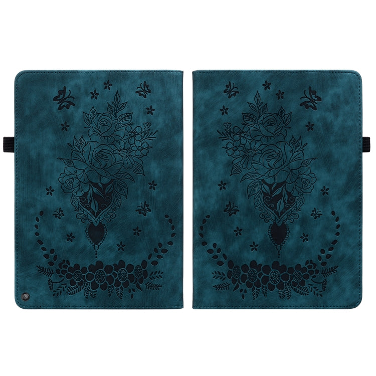 For Amazon Kindle Fire HD10 2021 Butterfly Rose Embossed Leather Smart Tablet Case(Dark Blue) - Amazon by PMC TechLife | Online Shopping South Africa | PMC TechLife | Buy Now Pay Later Mobicred