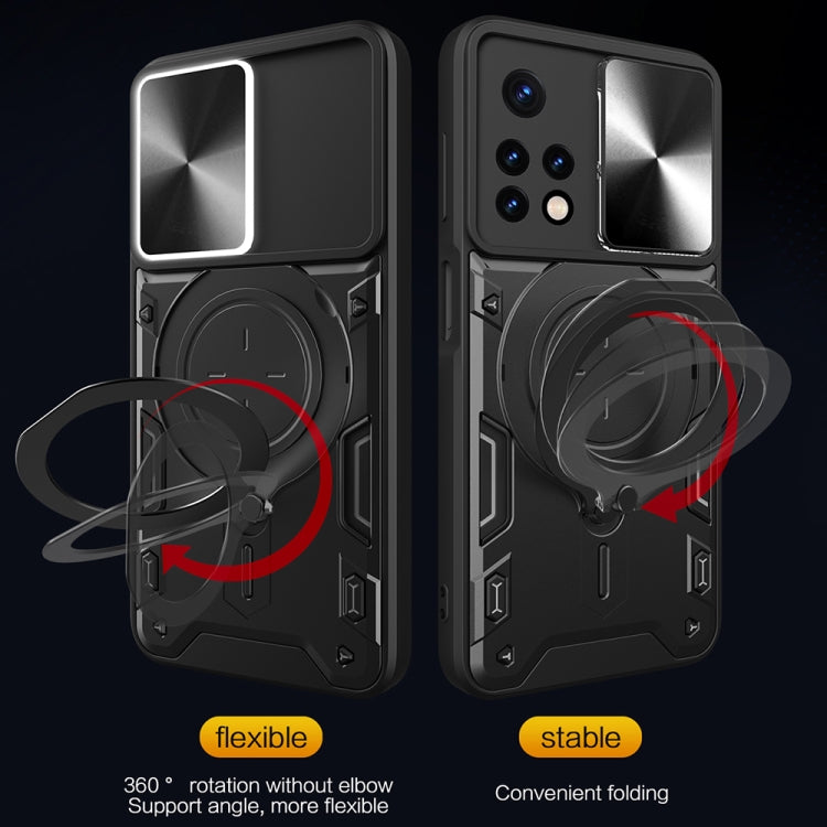 For Xiaomi Redmi Note 11 Global CD Texture Sliding Camshield Magnetic Holder Phone Case(Silver) - Xiaomi Cases by PMC TechLife | Online Shopping South Africa | PMC TechLife | Buy Now Pay Later Mobicred