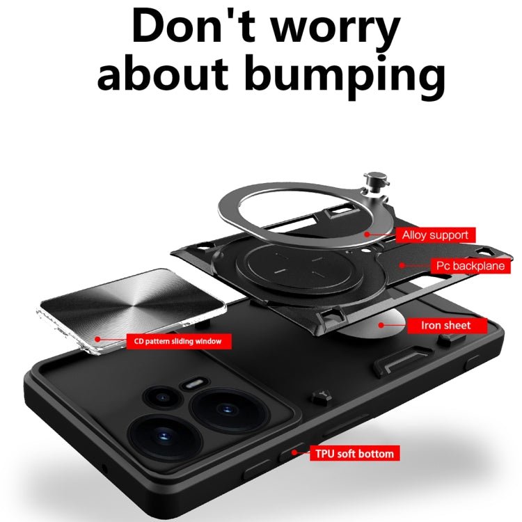 For Xiaomi Redmi Note 12 Turbo CD Texture Sliding Camshield Magnetic Holder Phone Case(Blue) - Xiaomi Cases by PMC TechLife | Online Shopping South Africa | PMC TechLife | Buy Now Pay Later Mobicred