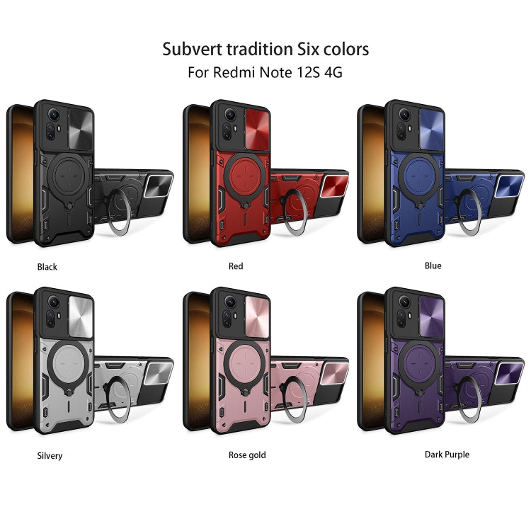 For Xiaomi Redmi Note 12S 4G CD Texture Sliding Camshield Magnetic Holder Phone Case(Red) - Xiaomi Cases by PMC TechLife | Online Shopping South Africa | PMC TechLife | Buy Now Pay Later Mobicred