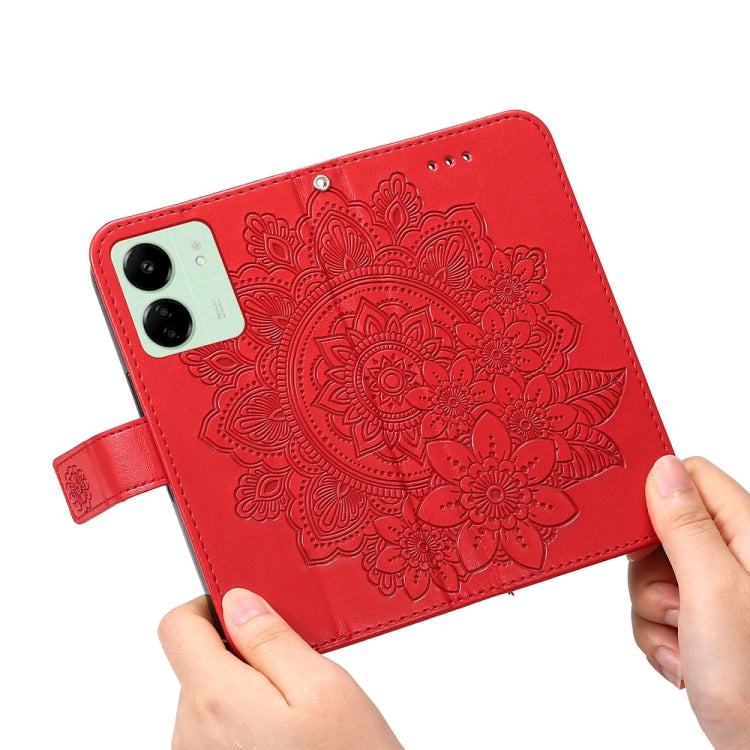 For Xiaomi Redmi 13C 4G 7-petal Flowers Embossing Leather Phone Case(Red) - 13C Cases by PMC Jewellery | Online Shopping South Africa | PMC Jewellery | Buy Now Pay Later Mobicred