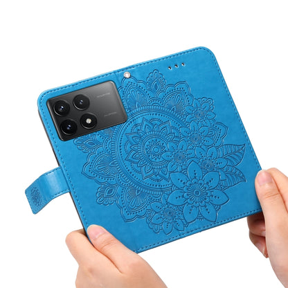 For Xiaomi Redmi K70 / K70 Pro 7-petal Flowers Embossing Leather Phone Case(Blue) - K70 Pro Cases by PMC Jewellery | Online Shopping South Africa | PMC Jewellery | Buy Now Pay Later Mobicred