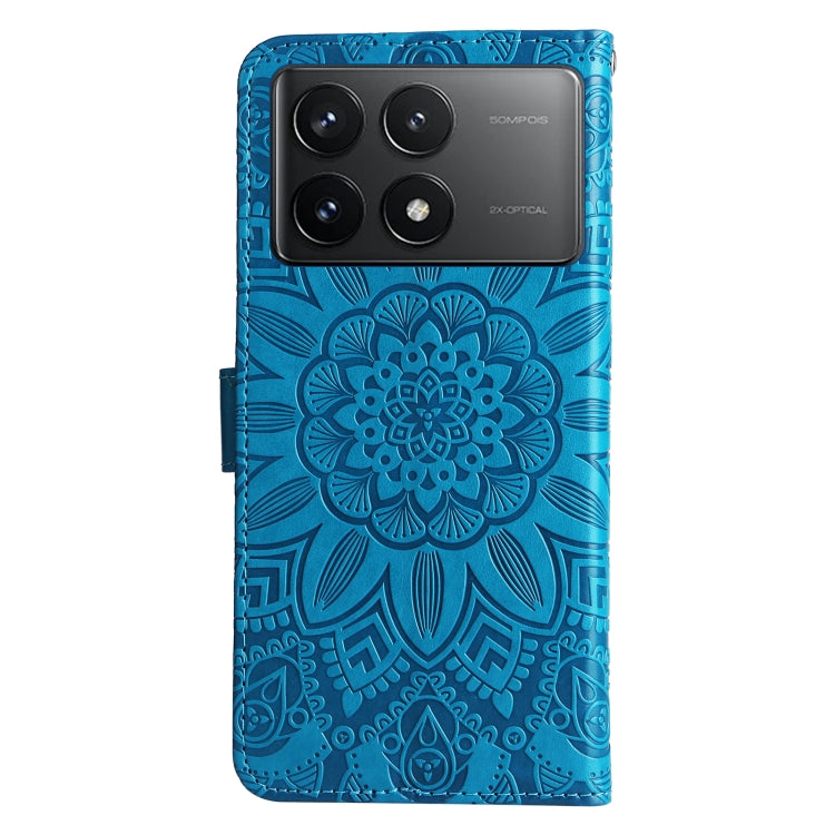 For Xiaomi Redmi K70 / K70 Pro Embossed Sunflower Leather Phone Case(Blue) - K70 Pro Cases by PMC Jewellery | Online Shopping South Africa | PMC Jewellery | Buy Now Pay Later Mobicred