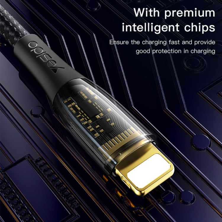 YESIDO CA104 2.4A USB to 8 Pin Transparent Charging Data Cable, Length:1.2m(Black) - Normal Style Cable by Yesido | Online Shopping South Africa | PMC Jewellery | Buy Now Pay Later Mobicred