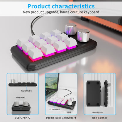 USB Wired 12KV2 MOLD Mini Mechanical 12 Keys 2 Knob Custom Programming Keyboard(White) - Mini Keyboard by PMC Jewellery | Online Shopping South Africa | PMC Jewellery | Buy Now Pay Later Mobicred