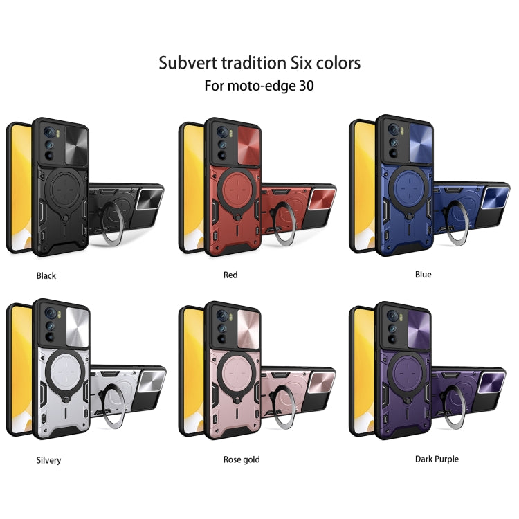 For Motorola Edge 30 CD Texture Sliding Camshield Magnetic Holder Phone Case(Blue) - free shipping - PMC TechLife - Order now!