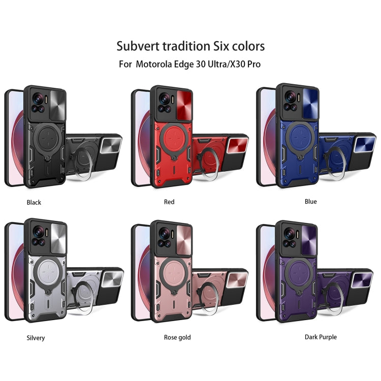 For Motorola Edge 30 Ultra CD Texture Sliding Camshield Magnetic Holder Phone Case(Blue) - free shipping - PMC TechLife - Order now!