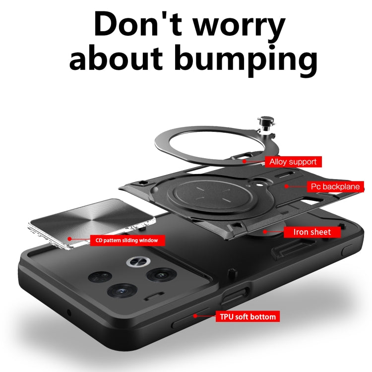 For OPPO Reno8 Pro 5G CD Texture Sliding Camshield Magnetic Holder Phone Case(Black) - OPPO Cases by PMC TechLife | Online Shopping South Africa | PMC TechLife | Buy Now Pay Later Mobicred