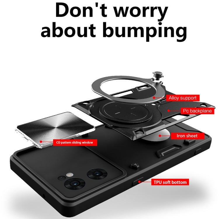 For OPPO Reno7 5G CD Texture Sliding Camshield Magnetic Holder Phone Case(Purple) - OPPO Cases by PMC TechLife | Online Shopping South Africa | PMC TechLife | Buy Now Pay Later Mobicred
