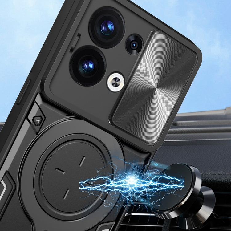 For OPPO Reno8 5G CD Texture Sliding Camshield Magnetic Holder Phone Case(Blue) - OPPO Cases by PMC TechLife | Online Shopping South Africa | PMC TechLife | Buy Now Pay Later Mobicred