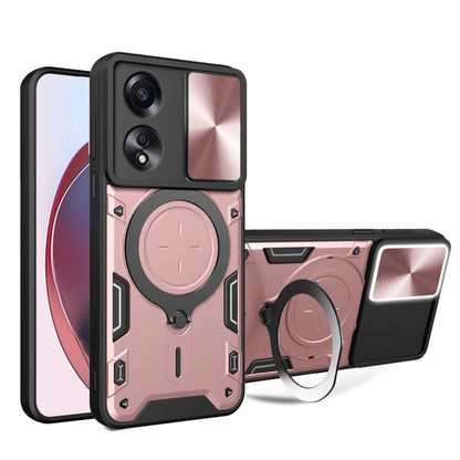 For OPPO A58 4G Global CD Texture Sliding Camshield Magnetic Holder Phone Case(Pink) - OPPO Cases by PMC Jewellery | Online Shopping South Africa | PMC Jewellery | Buy Now Pay Later Mobicred