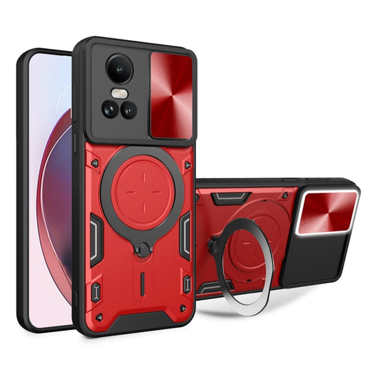 For OPPO Reno10 5G Global CD Texture Sliding Camshield Magnetic Holder Phone Case(Red) - OPPO Cases by PMC Jewellery | Online Shopping South Africa | PMC Jewellery | Buy Now Pay Later Mobicred