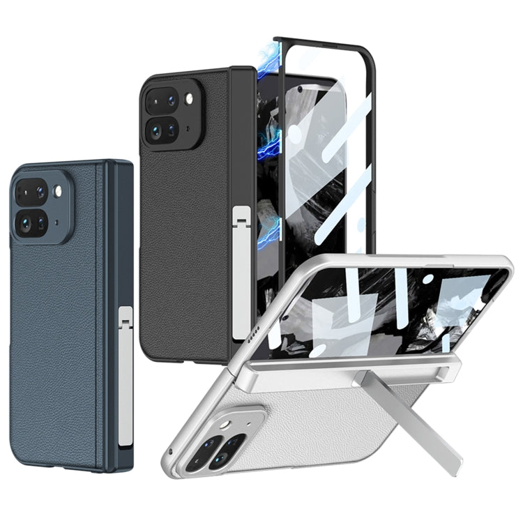 For Google Pixel 9 Pro Fold GKK Integrated Fold Hinge Leather Phone Case with Holder(Carbon Fibre Black) - Google Cases by GKK | Online Shopping South Africa | PMC Jewellery | Buy Now Pay Later Mobicred