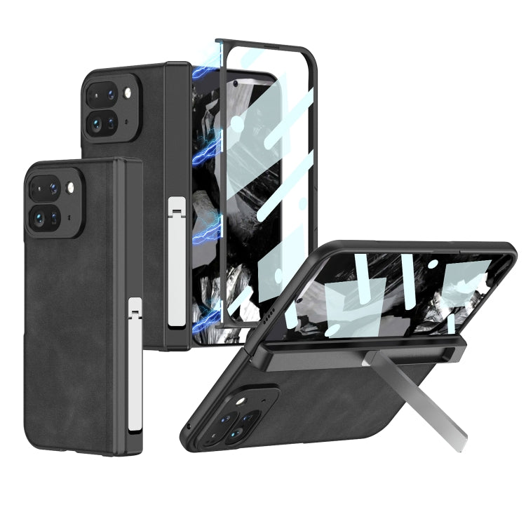 For Google Pixel 9 Pro Fold GKK Integrated Frosted Fold Hinge Leather Phone Case with Holder(Black) - Google Cases by GKK | Online Shopping South Africa | PMC Jewellery | Buy Now Pay Later Mobicred