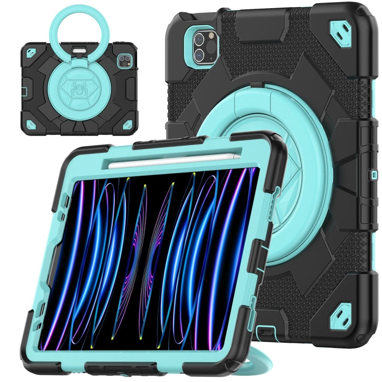 For iPad Pro 11 2022 / 2021 / 2020 Spider Rotation Handle Silicone Hybrid PC Tablet Case(Black Light Blue) - iPad Pro 11 (2022/2021) Cases by PMC Jewellery | Online Shopping South Africa | PMC Jewellery | Buy Now Pay Later Mobicred